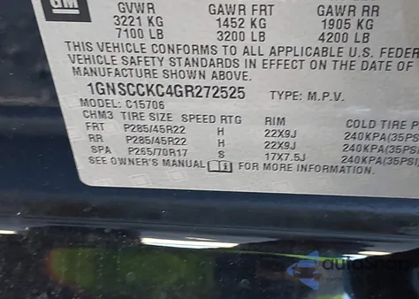 2016 Chevrolet Tahoe Ltz из США, поврежденный, VIN 1GNSCCKC4GR272525